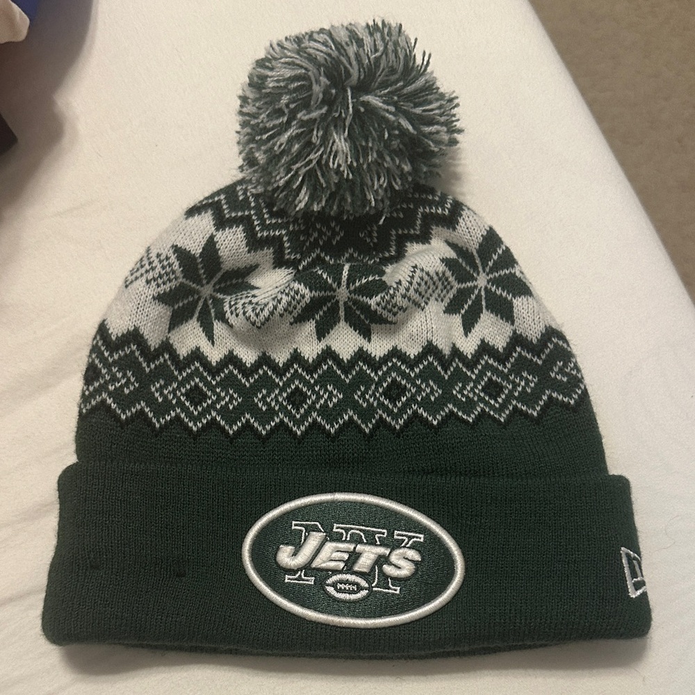 New Era NY Jets Green and White Pom Knit Beanie